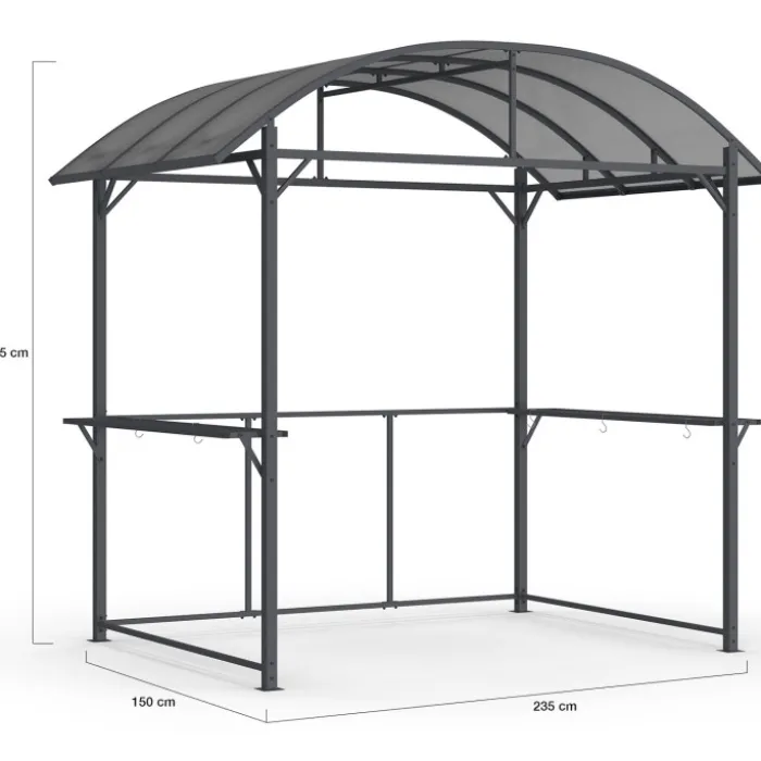 Abri pour barbecue 240 x 150 x 220 cm avec étagères, en métal gris et toit en polycarbonate