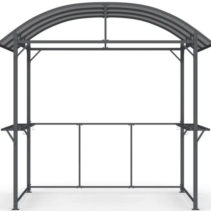 Abri pour barbecue 240 x 150 x 220 cm avec étagères, en métal gris et toit en polycarbonate