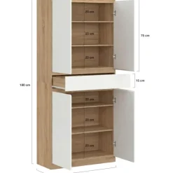 Armoire à chaussures 24 paires 4 portes 1 tiroir façon hêtre et blanc