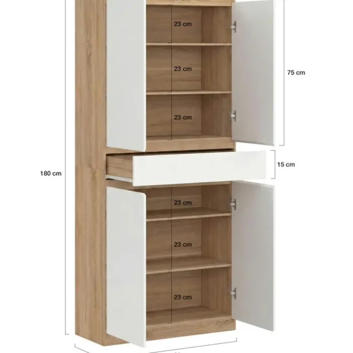 Armoire à chaussures 24 paires 4 portes 1 tiroir façon hêtre et blanc