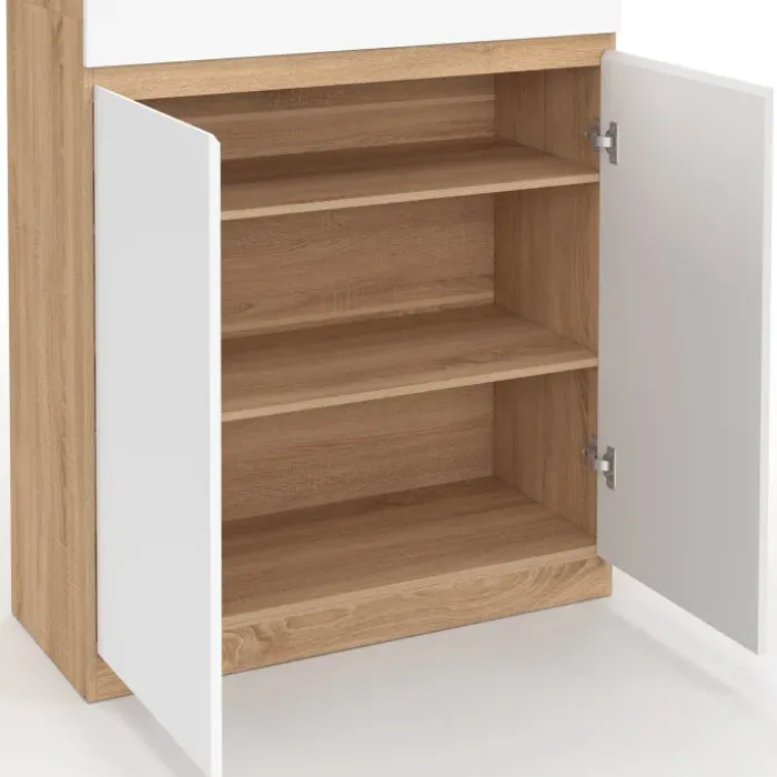 Armoire à chaussures 24 paires 4 portes 1 tiroir façon hêtre et blanc