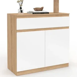 Armoire à chaussures 12 paires 2 portes 1 tiroir blanc et effet bois