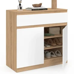 Armoire à chaussures 12 paires 2 portes 1 tiroir blanc et effet bois