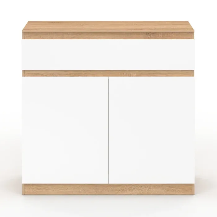 Armoire à chaussures 12 paires 2 portes 1 tiroir blanc et effet bois