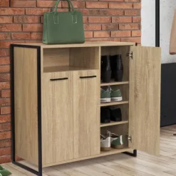Armoire à chaussures avec portes et une niche bois et métal