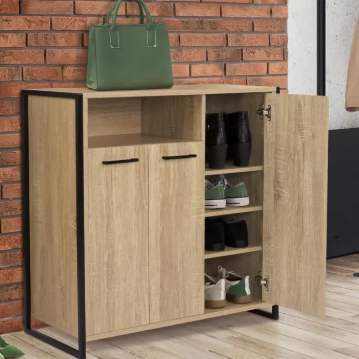 Armoire à chaussures avec portes et une niche bois et métal