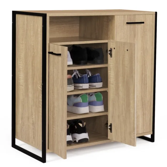 Armoire à chaussures avec portes et une niche bois et métal