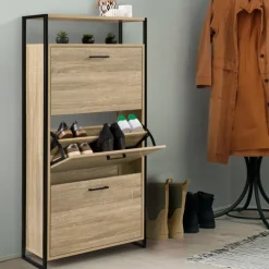 Armoire à chaussures avec étagère bois et métal