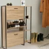 Armoire à chaussures bois imitation hêtre et métal noir