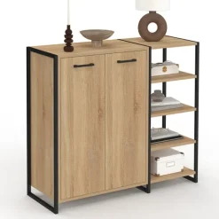 Armoire à chaussures design industriel 12 paires 2 portes et 4 étagères