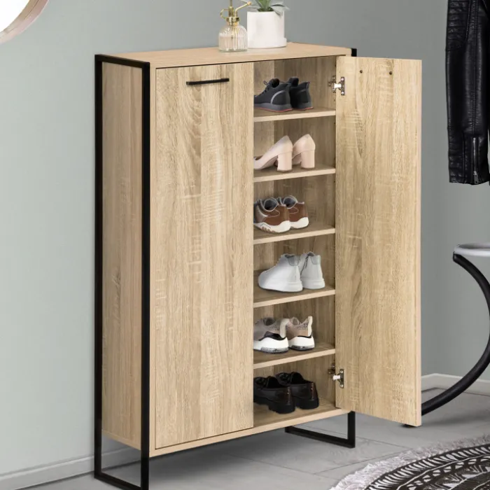 Armoire à chaussures industrielle bois et métal