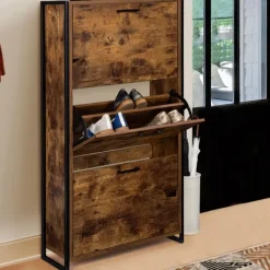 Armoire à chaussures industrielle 3 portes effet vieilli