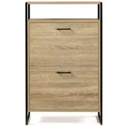 Armoire à chaussures industrielle avec étagère bois et métal