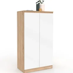 Armoire à chaussures 18 paires 2 portes blanc et effet bois