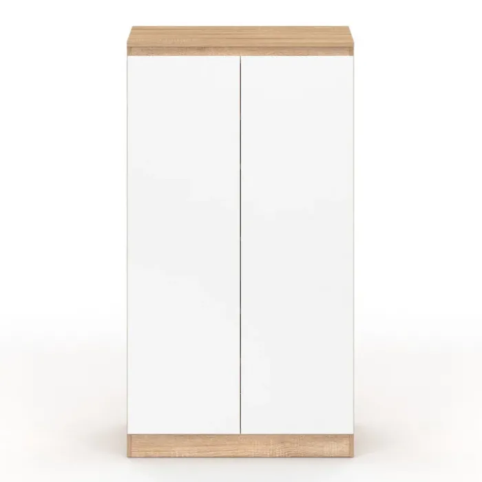 Armoire à chaussures 18 paires 2 portes blanc et effet bois