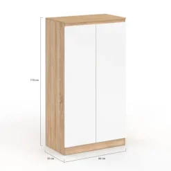 Armoire à chaussures 18 paires 2 portes blanc et effet bois