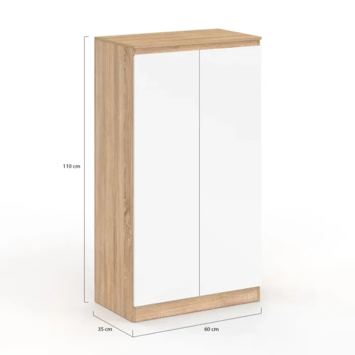 Armoire à chaussures 18 paires 2 portes blanc et effet bois