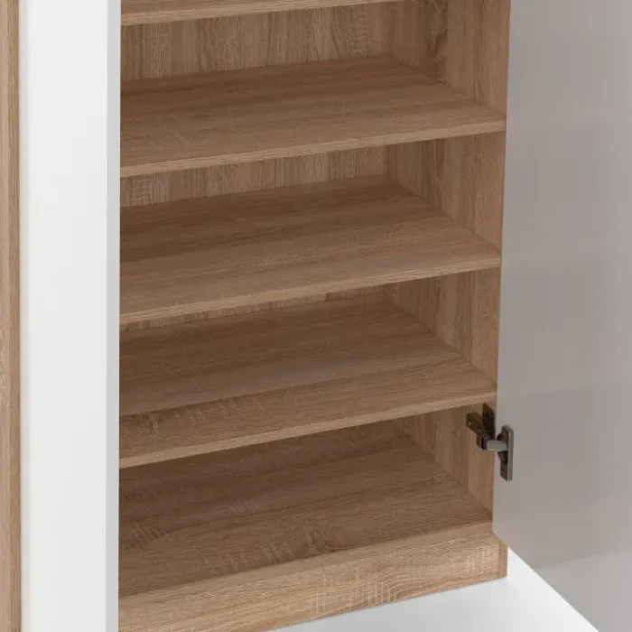 Armoire à chaussures 18 paires 2 portes blanc et effet bois