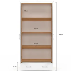 Armoire 2 portes blanc et bois étagères 80 cm avec 1 tiroir