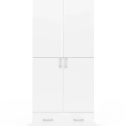 Armoire 2 portes blanc et bois étagères 80 cm avec 1 tiroir