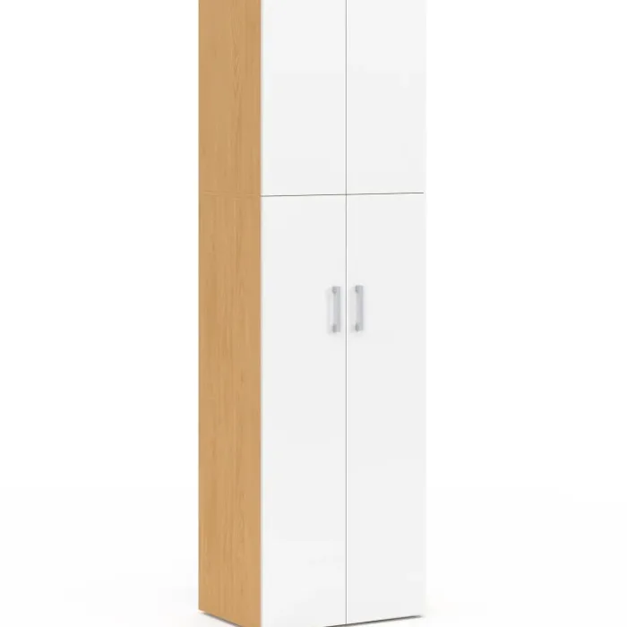 Armoire 2 portes blanc et bois penderie 50 cm avec étagère