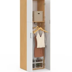 Armoire 2 portes blanc et bois penderie 50 cm avec étagère