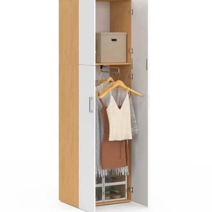 Armoire 2 portes blanc et bois penderie 50 cm avec étagère