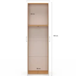 Armoire 2 portes blanc et bois penderie 50 cm avec étagère