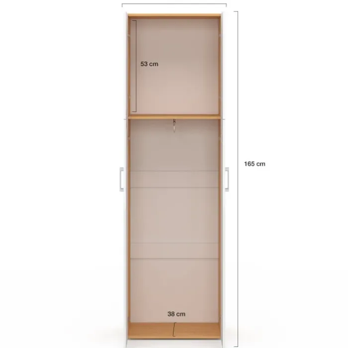 Armoire 2 portes blanc et bois penderie 50 cm avec étagère