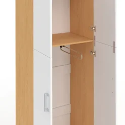 Armoire 2 portes blanc et bois penderie 50 cm avec étagère