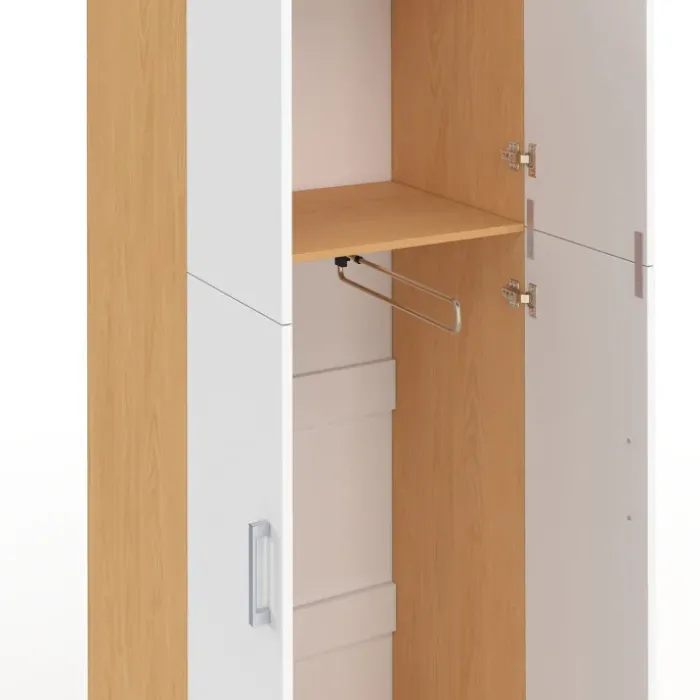 Armoire 2 portes blanc et bois penderie 50 cm avec étagère