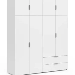 Armoire 4 portes blanc penderie 160 cm avec 2 rangements hauts et 2 tiroirs