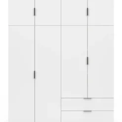 Armoire 4 portes blanc penderie 160 cm avec 2 rangements hauts et 2 tiroirs