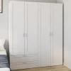Armoire 4 portes blanche dressing penderie et 2 tiroirs 160 cm