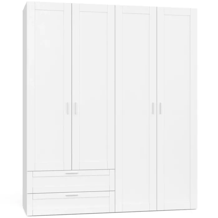 Armoire 4 portes blanche dressing penderie et 2 tiroirs 160 cm