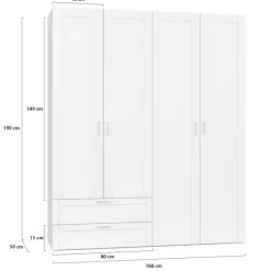 Armoire 4 portes blanche dressing penderie et 2 tiroirs 160 cm