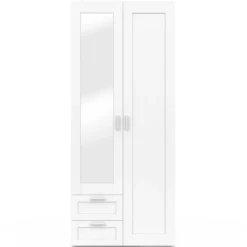 Armoire 2 portes blanche penderie avec miroir et 2 tiroirs 80 cm
