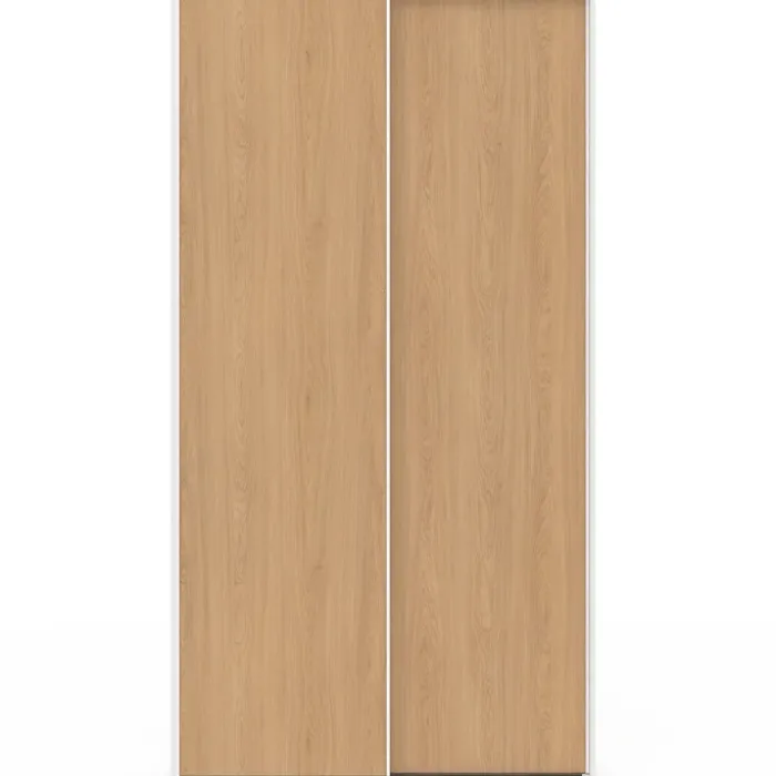 Armoire 2 portes coulissantes blanc et bois penderie 100 cm avec étagères rangement maxi capacité