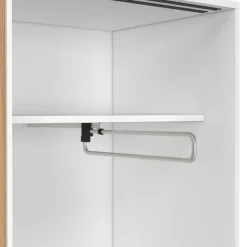Armoire 2 portes coulissantes blanc et bois penderie 100 cm avec étagères rangement maxi capacité