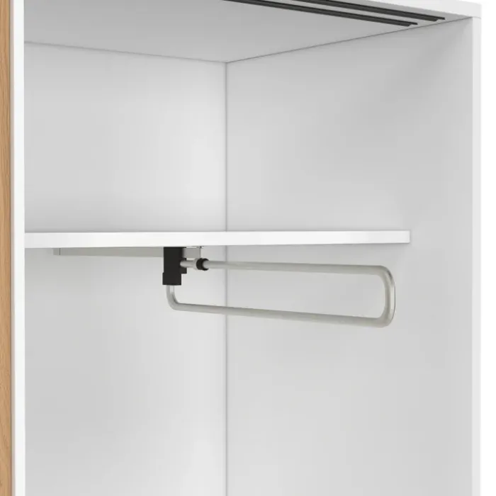 Armoire 2 portes coulissantes blanc et bois penderie 100 cm avec étagères rangement maxi capacité