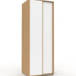 Armoire 2 portes coulissantes SLIDEA bois et blanc 60 cm penderie avec étagère