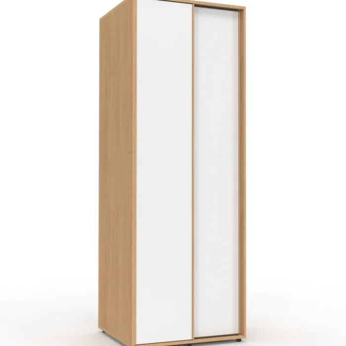 Armoire 2 portes coulissantes SLIDEA bois et blanc 60 cm penderie avec étagère