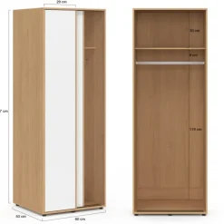 Armoire 2 portes coulissantes SLIDEA bois et blanc 60 cm penderie avec étagère