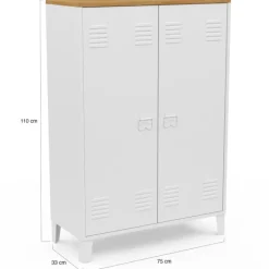 Armoire basse industrielle 2 portes métal noir et plateau bois
