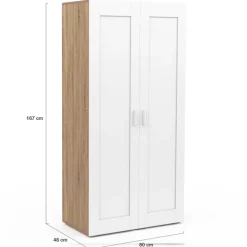 Armoire blanc et bois 2 portes et étagères