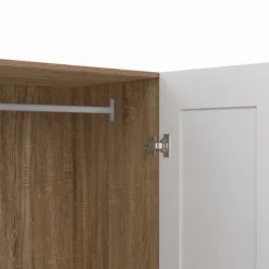 Armoire blanc et bois 2 portes et étagères