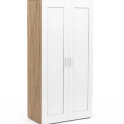 Armoire blanc et bois 2 portes et étagères