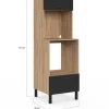 Armoire colonne de cuisine four/micro-ondes 60 cm CINA 2 portes noir et façon hêtre