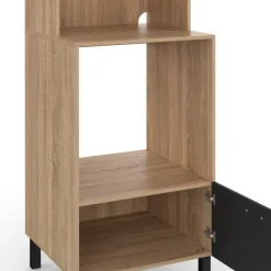 Armoire colonne de cuisine four/micro-ondes 60 cm CINA 2 portes noir et façon hêtre