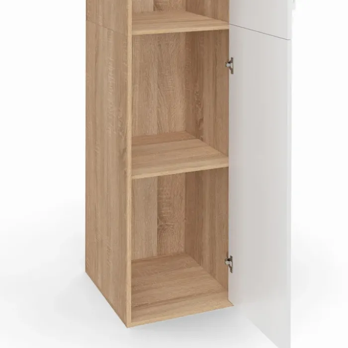 Armoire de bureau bois 180 cm multifonction 3 étagères 1 porte blanche
